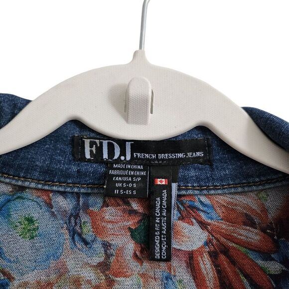 FDJ‎ French Dressing Jeans Jacket Womens Small Blue Reversible Floral Stretch - Picture 3 of 10